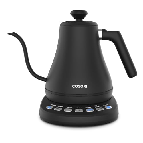 Cosori Electric Gooseneck Kettle with 5 Temperature Control Presets, Pour Over Kettle for Coffee & Tea, Hot Water Boiler, 100% Stainless Steel Inner Lid & Bottom, 1200W, 0.8L, Black