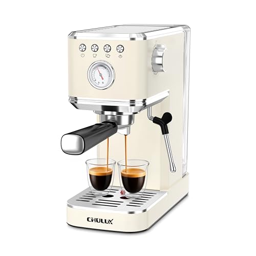 CHULUX Slim Espresso Machine with Milk Frother, 20 Bar Professional Italian Pump Espresso Coffee Machine for Home Cappuccino & Latte Maker, Stainless Steel, Creamy
