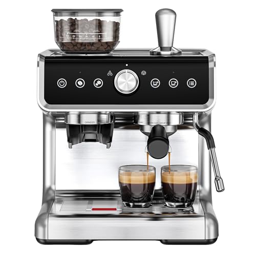 EUHOMY Espresso Machine with Grinder, 20 Bar Professional Espresso Coffee Maker for Home,with Milk Frother for Latte, Cappuccino & Barista-Style