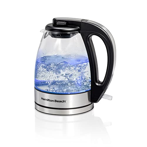 Hamilton Beach Electric Tea Kettle, Water Boiler & Heater, 1 Liter, 1500 Watts for Fast Boiling, BPA Free, Cordless Serving, Auto-Shutoff & Boil-Dry Protection, Blue LED, Glass (40930)