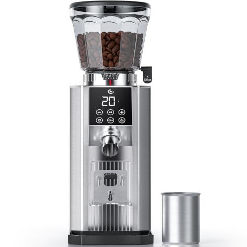 AMZCHEF Conical Burr Coffee Grinder, Espresso Grinder with 45 Grind Settings, Anti-Static Electric Coffee Bean Mill with Touchscreen Timer, 40mm Stainless Steel Burr