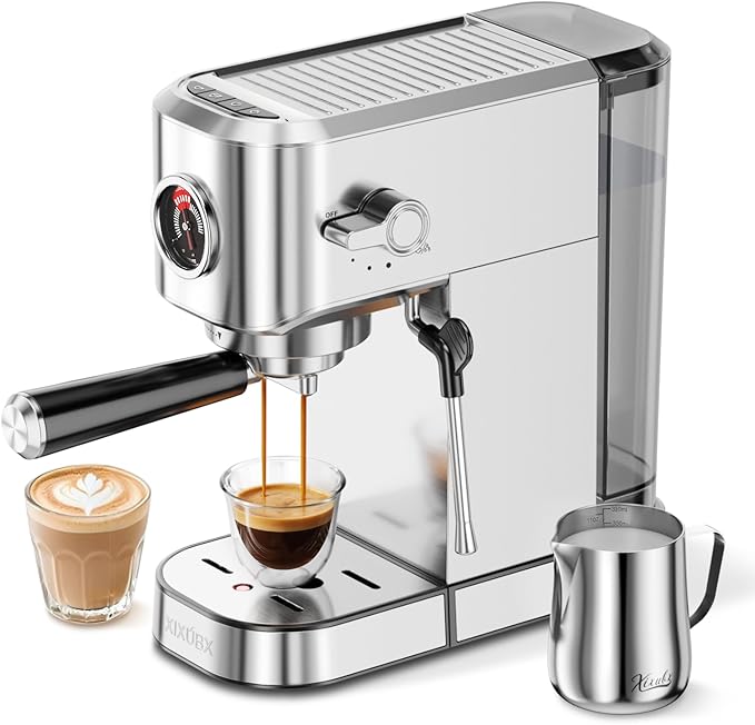 XIXUBX 20 Bar Espresso Machine, Compact Stainless Steel Espresso Maker with Milk Frother and Milk Frothing Pitcher, Coffee Machine for Cappuccino and Latte, 42 oz Water Tank for Ho