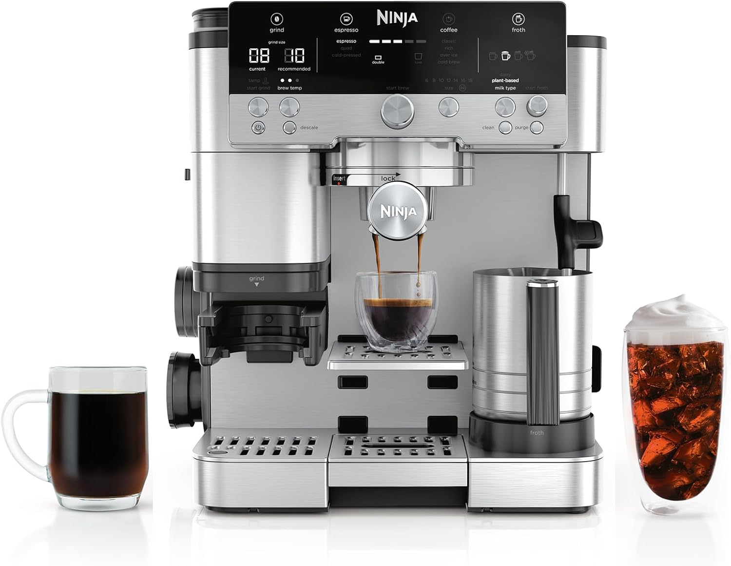 Ninja Luxe Café Premier 3-in-1 Espresso Machine, Drip Coffee, & Rapid Cold Brew | Built-in Coffee Grinder, Hands-Free Milk...