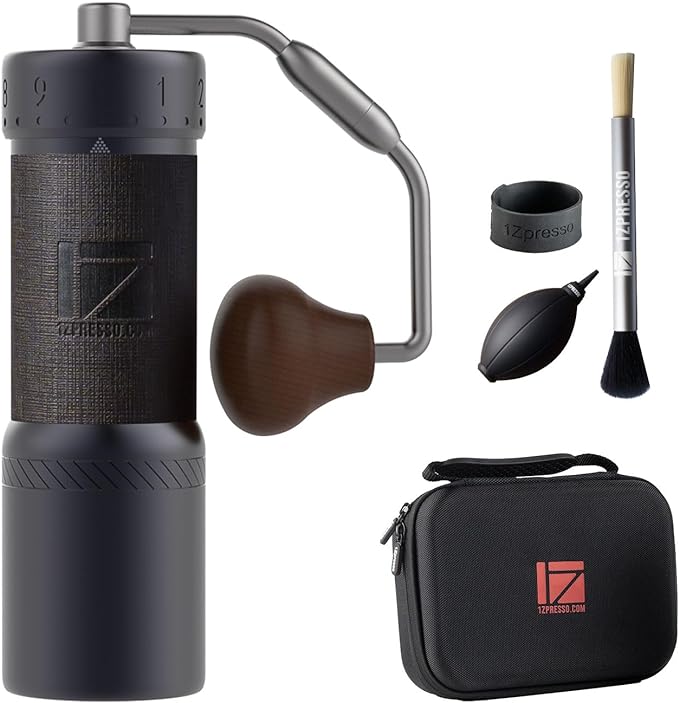 1Zpresso J-Ultra Manual Coffee Grinder Iron Gray, Conical Burr, Foldable Handle, Magnet Catch Cup Capacity 40g, Numerical Adjustable Finely Setting, Faster Grinding Efficiency Idea