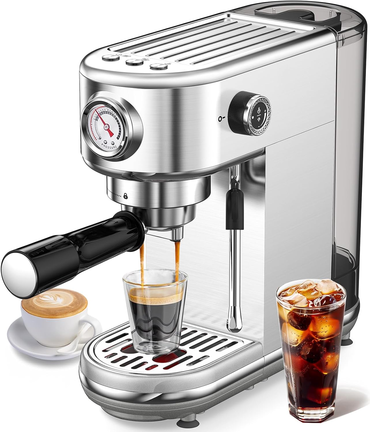 atatix Espresso Machine with Milk Frother, 20 Bar Pressure Espresso Maker, with 44OZ Removable Tank, Compact Stainless Ste...