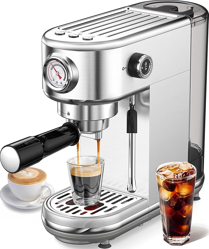 atatix Espresso Machine with Milk Frother, 20 Bar Pressure Espresso Maker, with 44OZ Removable Tank, Compact Stainless Steel Coffee Machine for Home, Office, Latte, Cappuccino, Mac