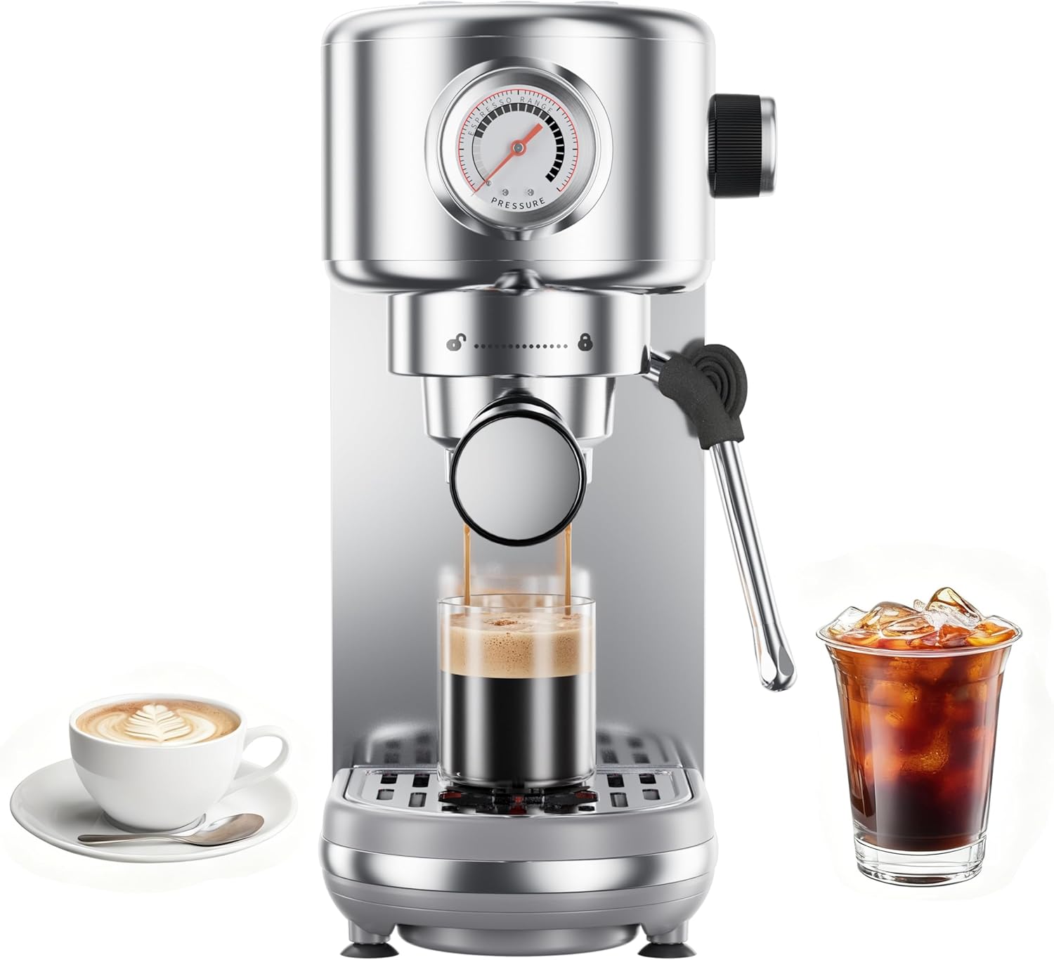 atatix Espresso Machine, 20 Bar Compact Espresso Coffee Machine with Milk Frother, Stainless Steel Coffee Maker with 44oz ...