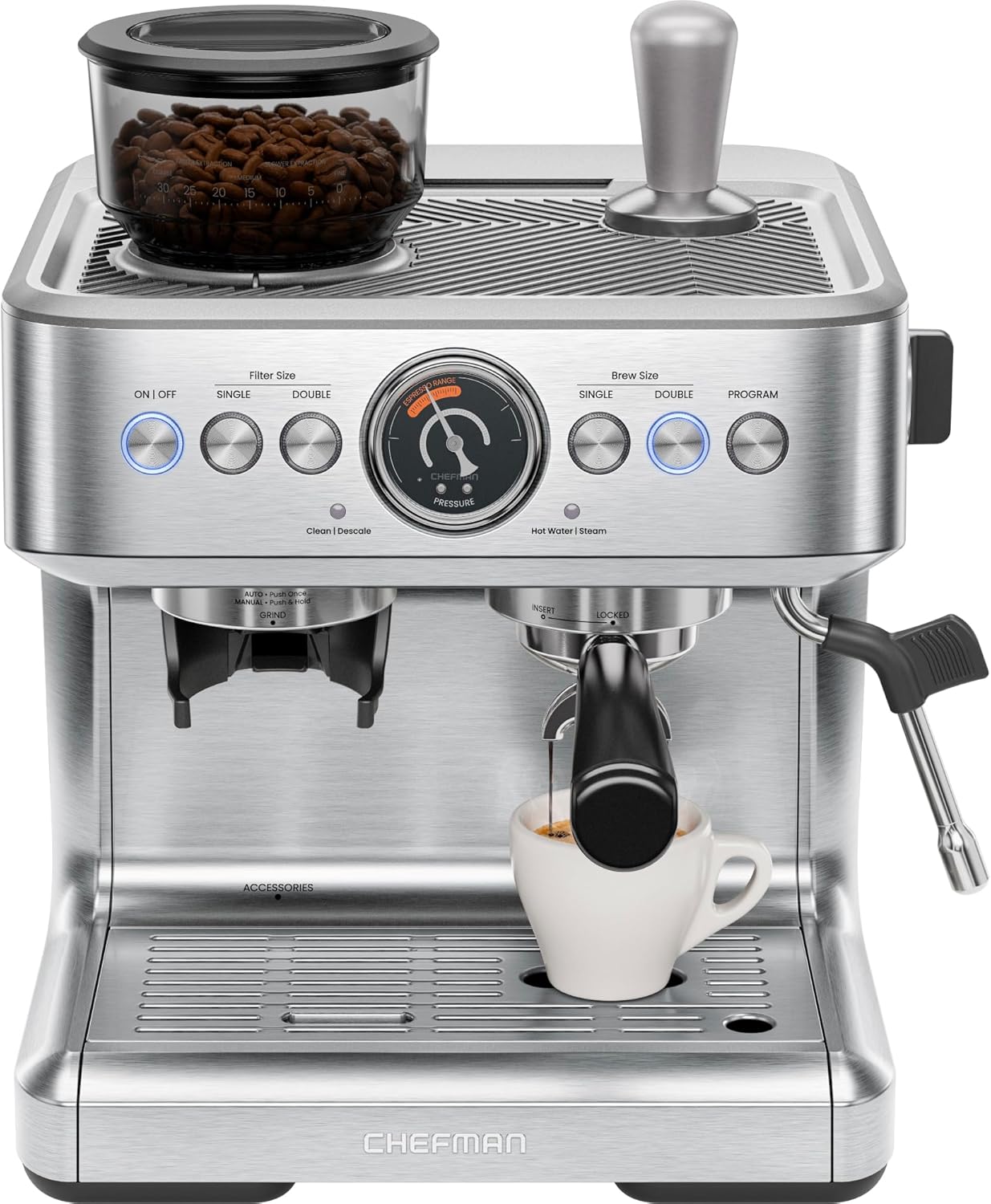 Chefman Crema Supreme 15 Bar Espresso Machine with Milk Frother, Barista Steam Wand, Professional Coffee Maker with Coffee...